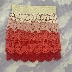 Rue21 Lace Mini Skirt - Cream, Pink, and Red
